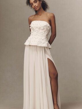 bhldn selena strapless stretch satin midi dress BHLDN Selena Strapless Stretch Satin Midi Dress